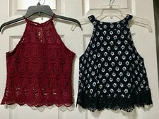 Crop Tops Maroon Crochet, Navy Floral w/Crochet Women's Small rue21 Lot/2