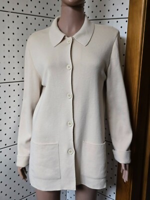 Vintage SAINT JAMES DEPUIS 1889 Wool Ivory Knit Cardigan Sweater Womens Size 38