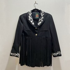 Vintage Jou Jou Cropped Fringe Jacket With Embroidered Detail Size S/m