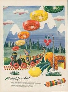 1945 Life Savers Candy Train Smoke Mountains Light Pole Vintage Print Ad L25