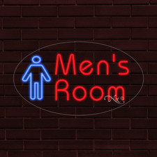 NEW "MENS ROOM" w/LOGO OVAL 28x16x1 INCH LED FLEX WINDOW/WALL INDOOR SIGN 34544
