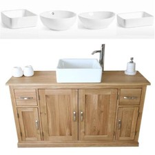 Bathroom Vanity Unit Oak Cabinet Furniture Wash Stand & White Ceramic Basin 402