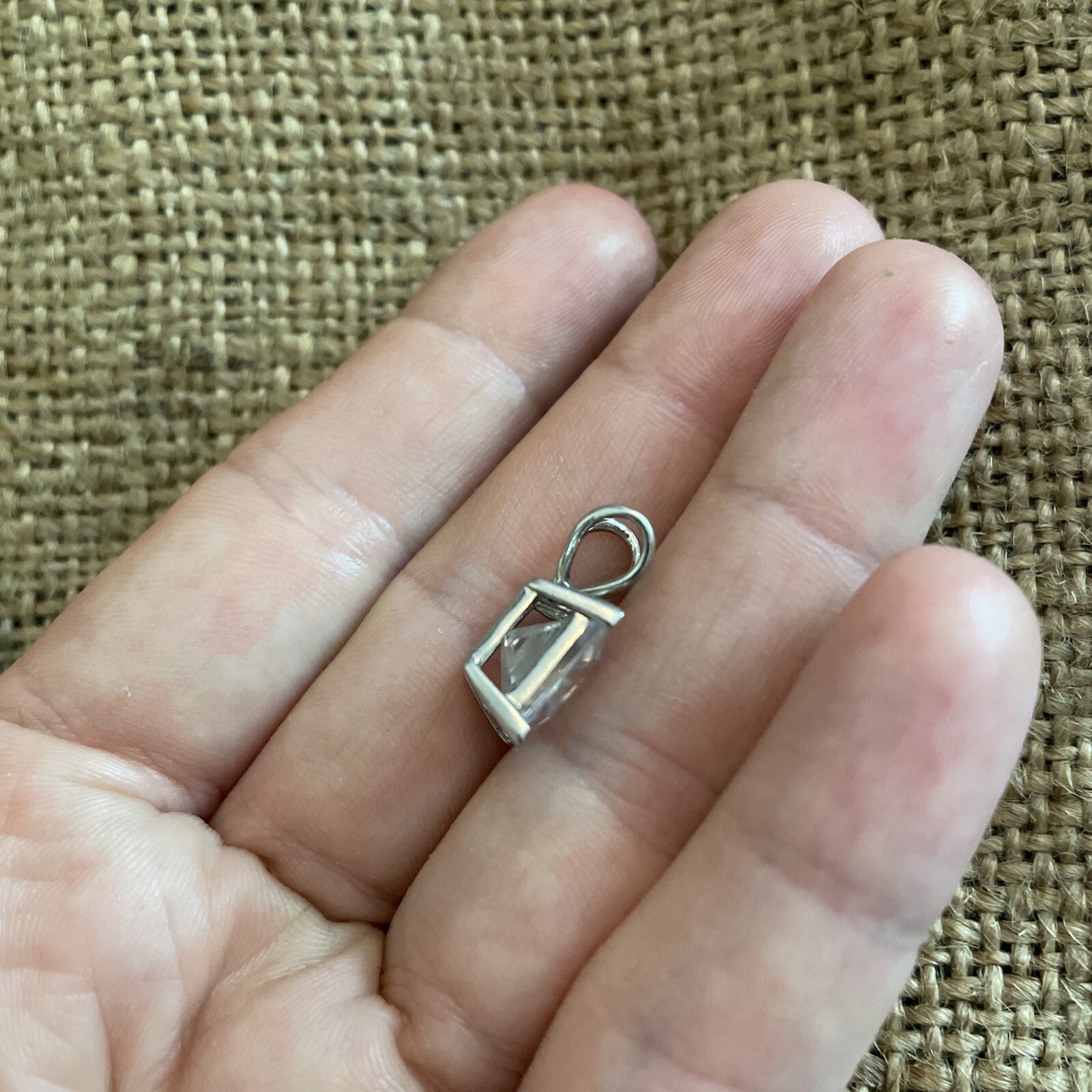 Sparkly  Large Square Crystal Solid Sterling Silv… - image 3