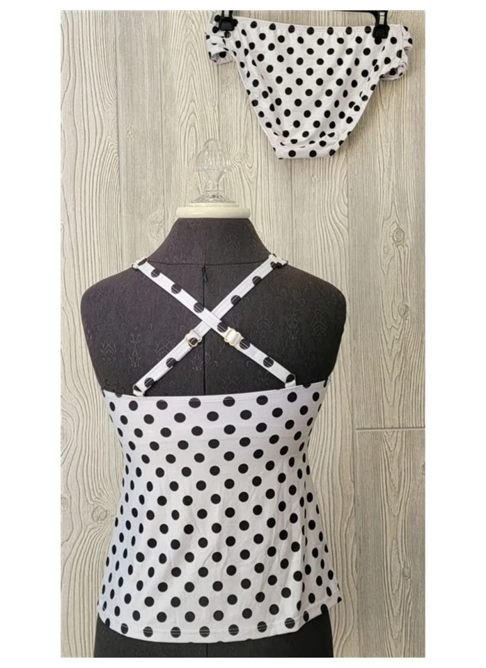 Traje de baño Tankini a lunares blanco y negro detalle cadena Athena 6 piezas nuevo sin etiquetas #94060 Foto 2 de 3