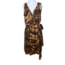 Diane Von Furstenberg Dress Women 6 Brown Wrap 100% Silk Sleeveless V-Neck Sheer