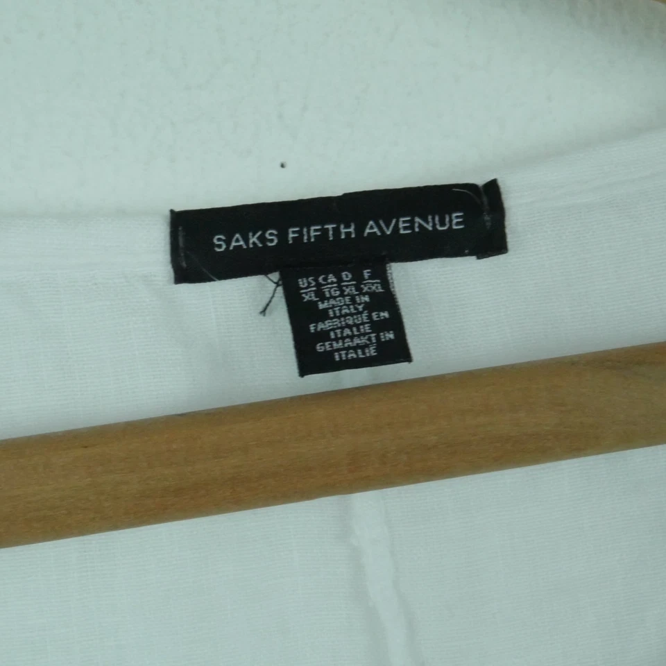 Top Saks Fifth Avenue XL 100 % lino blanco encaje cuadrado boho costero relajado playero Foto 2 de 4