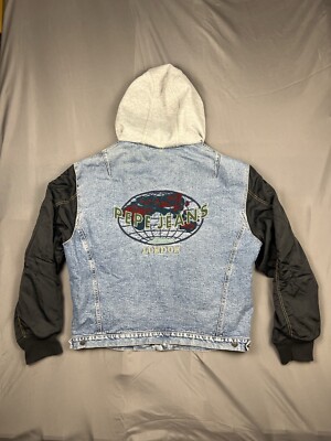 pepe jeans ダウンジャケット　90年代 Vintage Pepe Jeans Jacket Mens Extra Large Blue Denim 90s Varsity