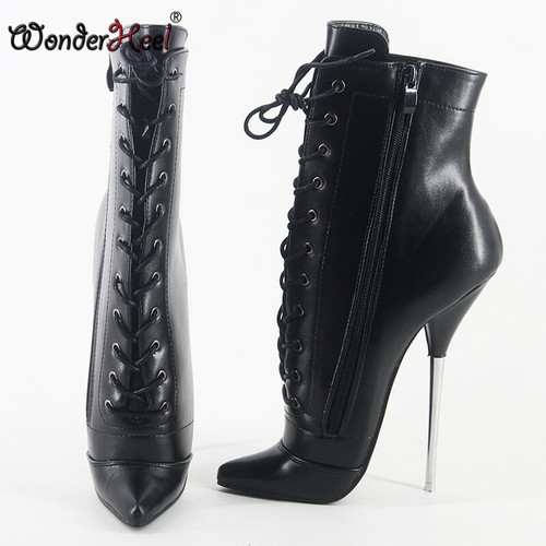 Wonderheel 7 "Stiletto Heel Sexy Fetish Matt Leather Training Ankle Ballet Boots - Imagen 3 de 12