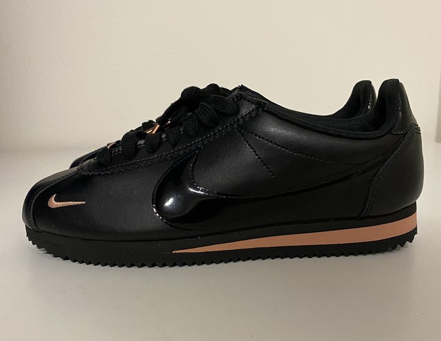 black and rose gold nike cortez