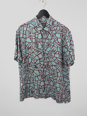Salvatore Ferragamo 半袖シャツ 抽象柄 SALVATORE FERRAGAMO Men's Sz XL 100% Silk Giraffe Graphic Print