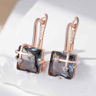 Elegante Ohrringe Creolen Huggie 585 RG Rosegold Rotgold mit Rauch Zirkon