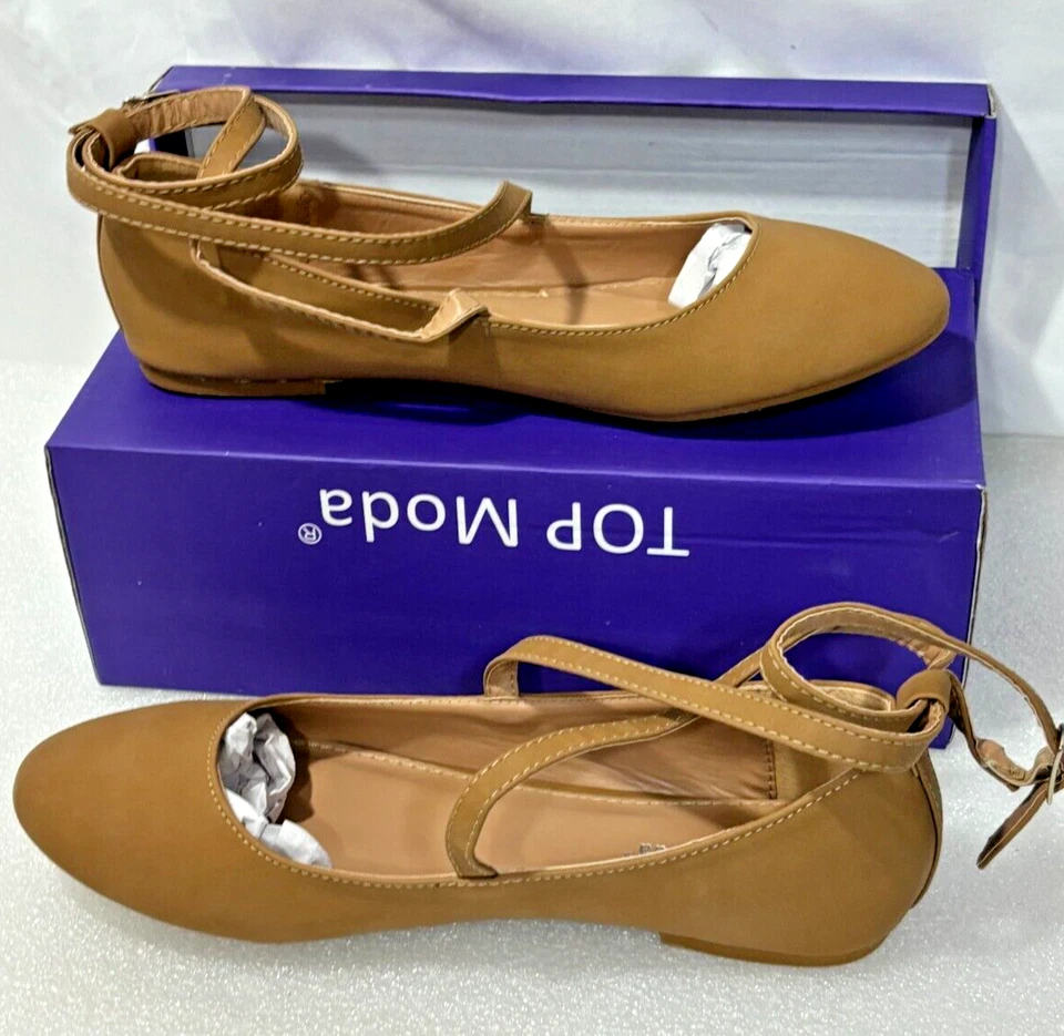 Top Moda Brea-3 Strappy Ballet Flat Shoes Women’s Size 8M Beige Nude Tan ~ New - Image 2 of 4