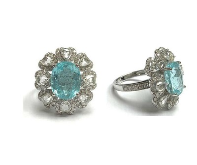 CLEARANCE!NWT $52,300 EXTREMELY RARE 18KT 9CT PARAIBA TOURMALINE DIAMOND RING