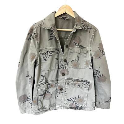 H&M Divided Green Floral Utility Jacket Y2K Women Size 4 Button Front
