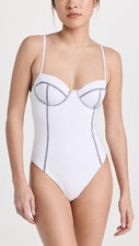 $195 Onia X6429 Valerie Seamed Bustier Underwire One Piece Swimsuit, White, L