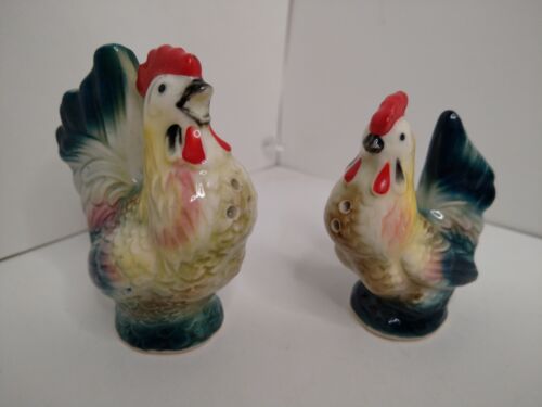 Vintage Rooster And Hen Salt And Pepper Shakers Ceramic Made In Japan  - Picture 1 of 10