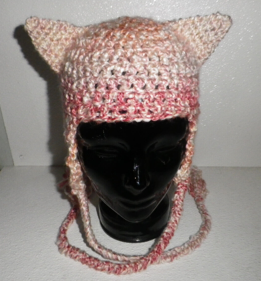 Hat Beanie Cap Adult Size Cat Ears Ear Flaps HandMade USA  display picture 2