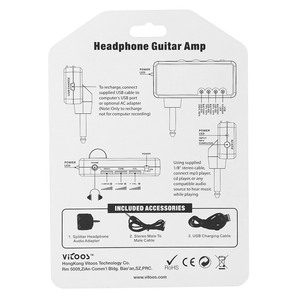 Mini Electric Guitar Headphone Amplifier Plug Amp Rechargeable Heavy