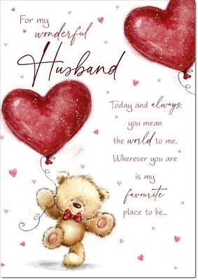 Doodlecards Husband Birthday Card Teddy and Balloon