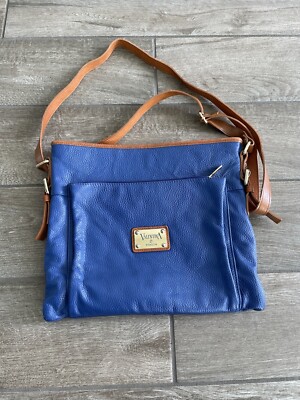 Valentina In Pell Man Crossbody Bag Leather Italy Medium Blue Brown Gold 