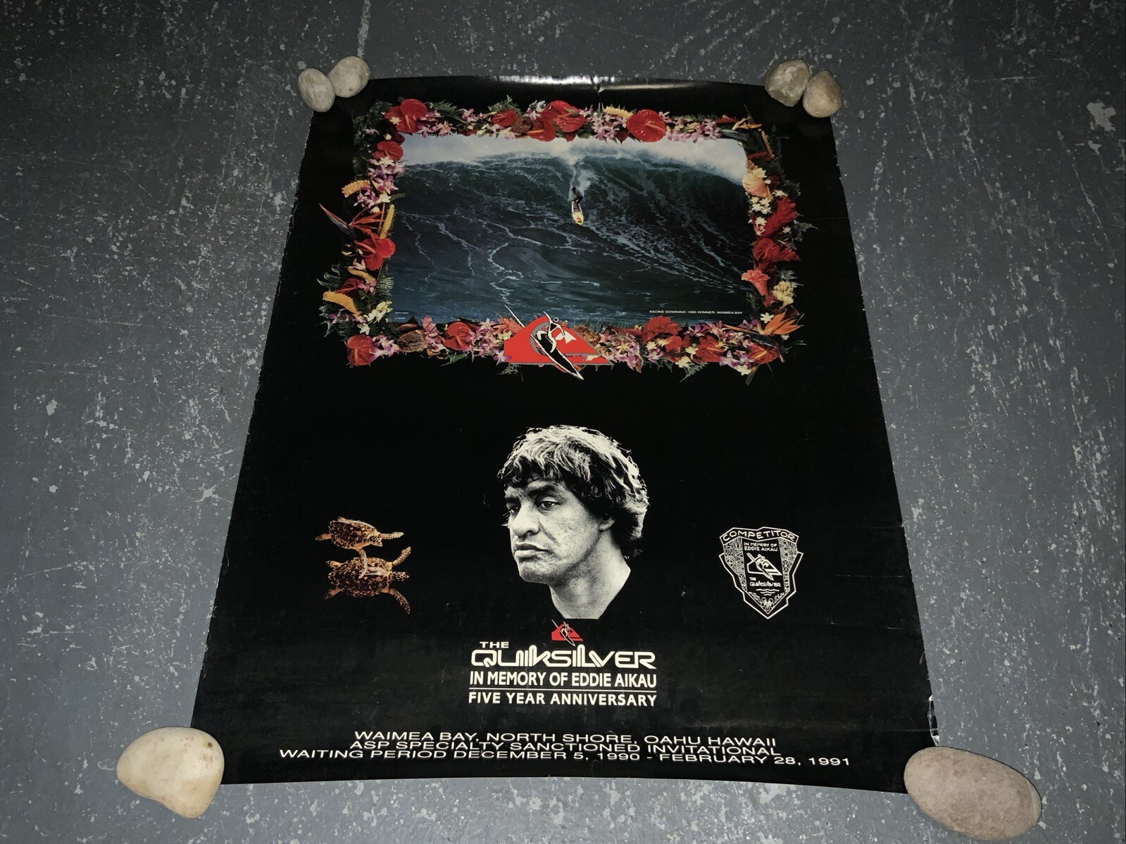 VINTAGE EDDIE AIKAU POSTER SURF QUIKSILVER 1990-91 WAIMEA BAY ORIGINAL RARE