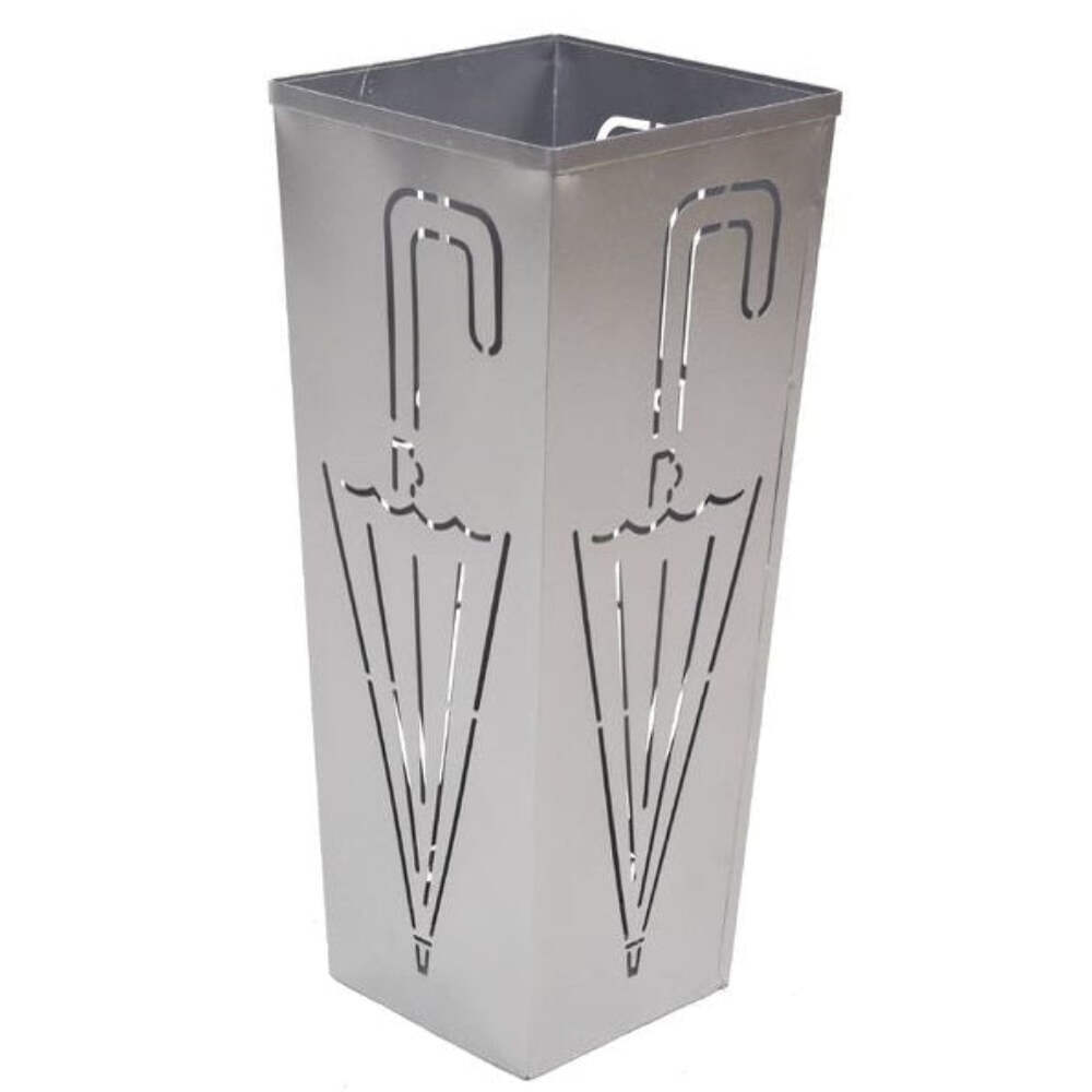 BAKAJI Portaombrelli In Ferro Design Quadrato - Vaschetta Salvagoccia, Ganci Per Ombrelli Pieghevoli, Nero