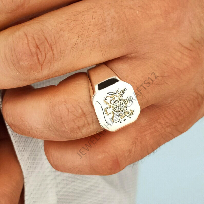 Coat of Arms Ring 925 Sterling Silver Men's Signet Ring Family Crest ...