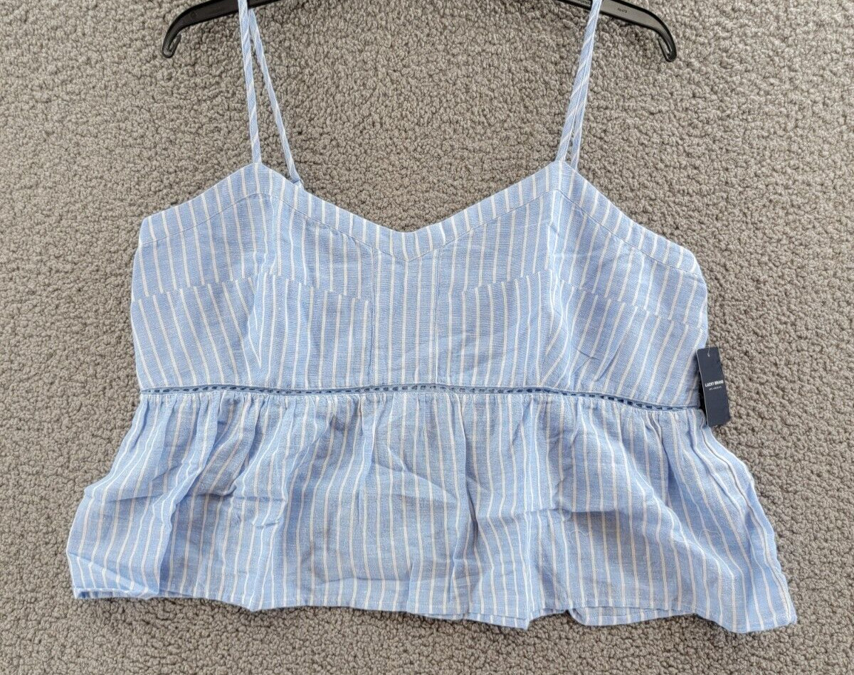 Укороченный топ на бретелях в полоску Lucky Brand из льняной смеси, женский синий топ без рукавов XXL