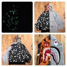 Glow in the dark BAPE City camo Tiger Shark full zip hoodie A Bathing Ape Size L