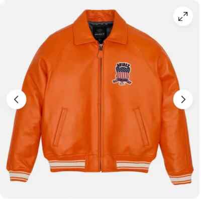 Men's Avirex Orange American Style Flight Bomber Genuine Cowhide Leather Jacket