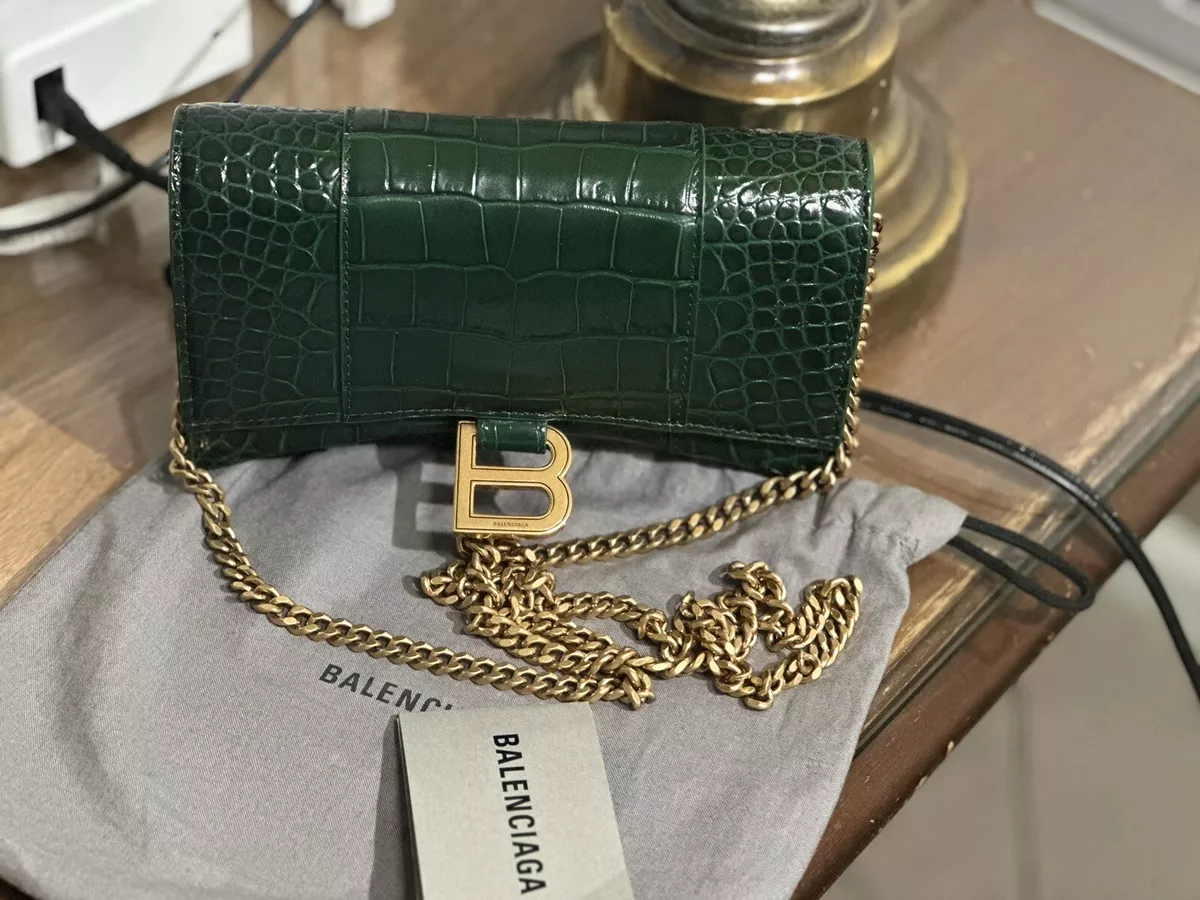 Balenciaga Hourglass crocodile-effect Chain Wallet - Black