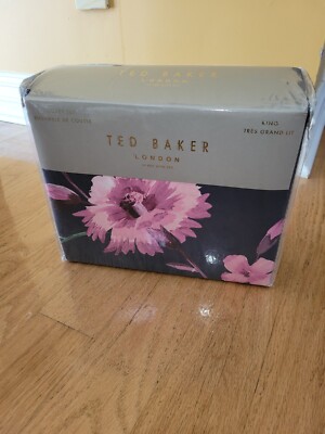 NWT Ted Baker London Rhubarb 3-Piece King Duvet Cover Set In Navy 