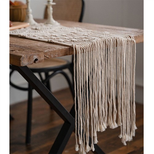 Corredor de mesa tejido bohemio con borlas cubierta de mesa de centro comedor cocina decoración - Imagen 12 de 22