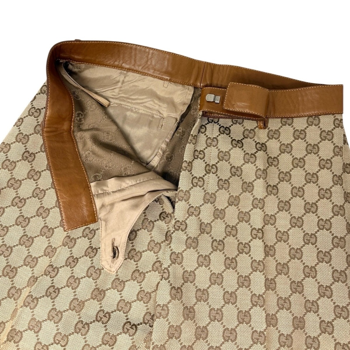 GUCCI Vintage GG Logo Jacquard Canvas Belted Tapered Cropped Pants