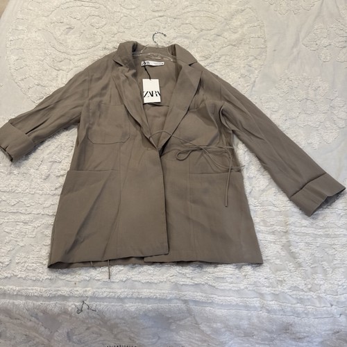 ZARA Minimalist FLOWY Crossover JACKET Tan| SIZE Small NEW WITH TAGS Lightweight - Picture 10 of 15