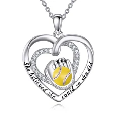 Sterling Silver Softball Necklace Women Softball Jewelry Gift for Softball Lo...