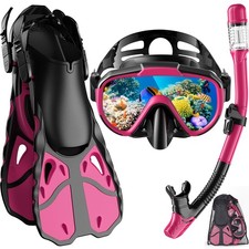 Snorkel Set with Fins, Adult Dry Top Snorkel Combo, Travel Bag for Snorkeling...