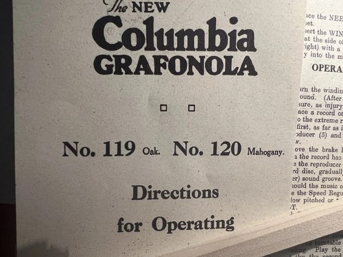 Copy Of Original Columbia  Graphonola No. 119 & 120 Operating Instructions - Afbeelding 1 van 5