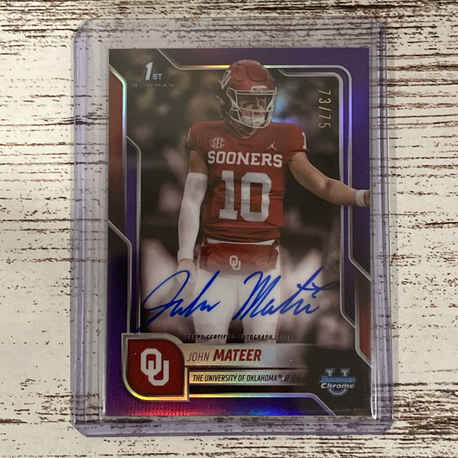 John Mateer - 2025 Bowman U Chrome Purple Auto /75 ON-CARD 1st Oklahoma BCA-JM