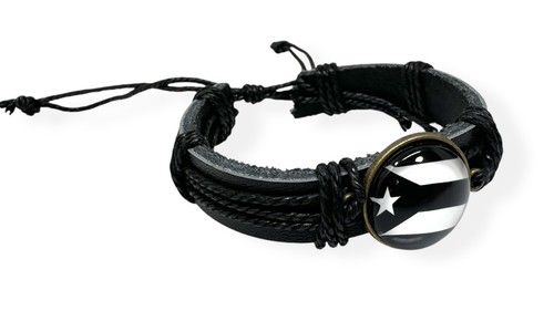 Puerto Rico Flag Bracelet Black Leather Adjustable Unisex PR Gift Jewelry - Picture 5 of 11