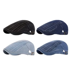 Unisex Vintage Denim Newsboy Hat Adjustable Gatsby Cabbie Flat Cap Driving Beret