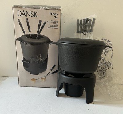 Dansk fondue Set Cast Iron Fondue Pot Stand 6 Fondue Forks NIB