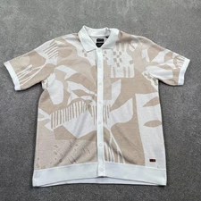 Buffalo David Bitton Stretch Knit Button Up Polo Shirt Men's Size XL Beige White