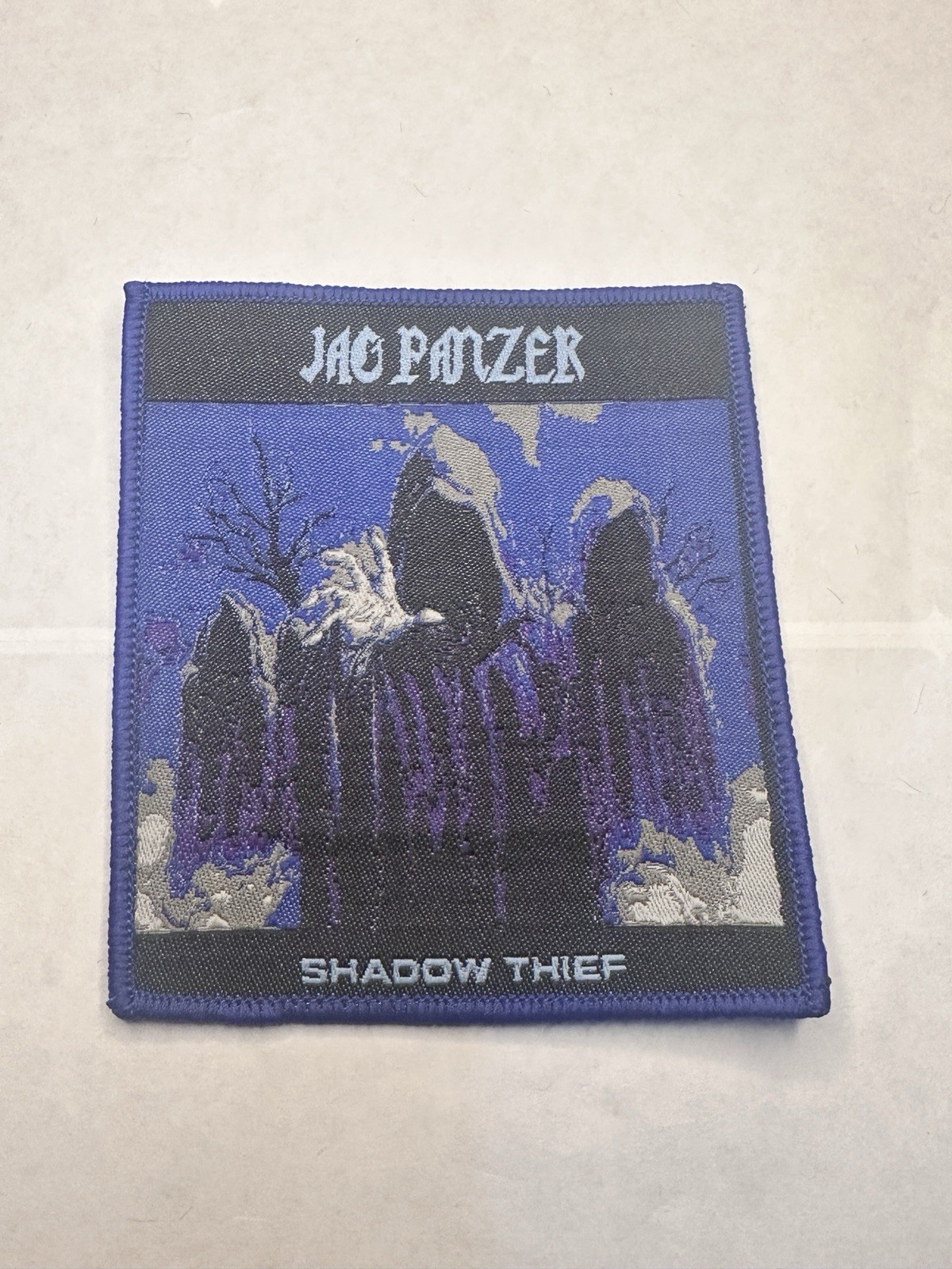 JAG PANZER, SHADOW THIEF, BLUE BORDER, 4X4 INCHES, WOVEN PATCH