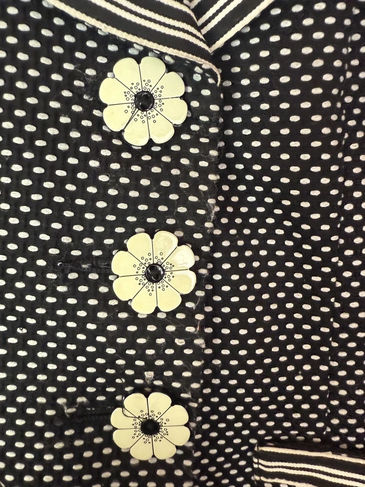 Chaqueta Nanette Lepore Mujer 2 Negro Blanco Lunares Flor Botón Blazer Retro Foto 2 de 4