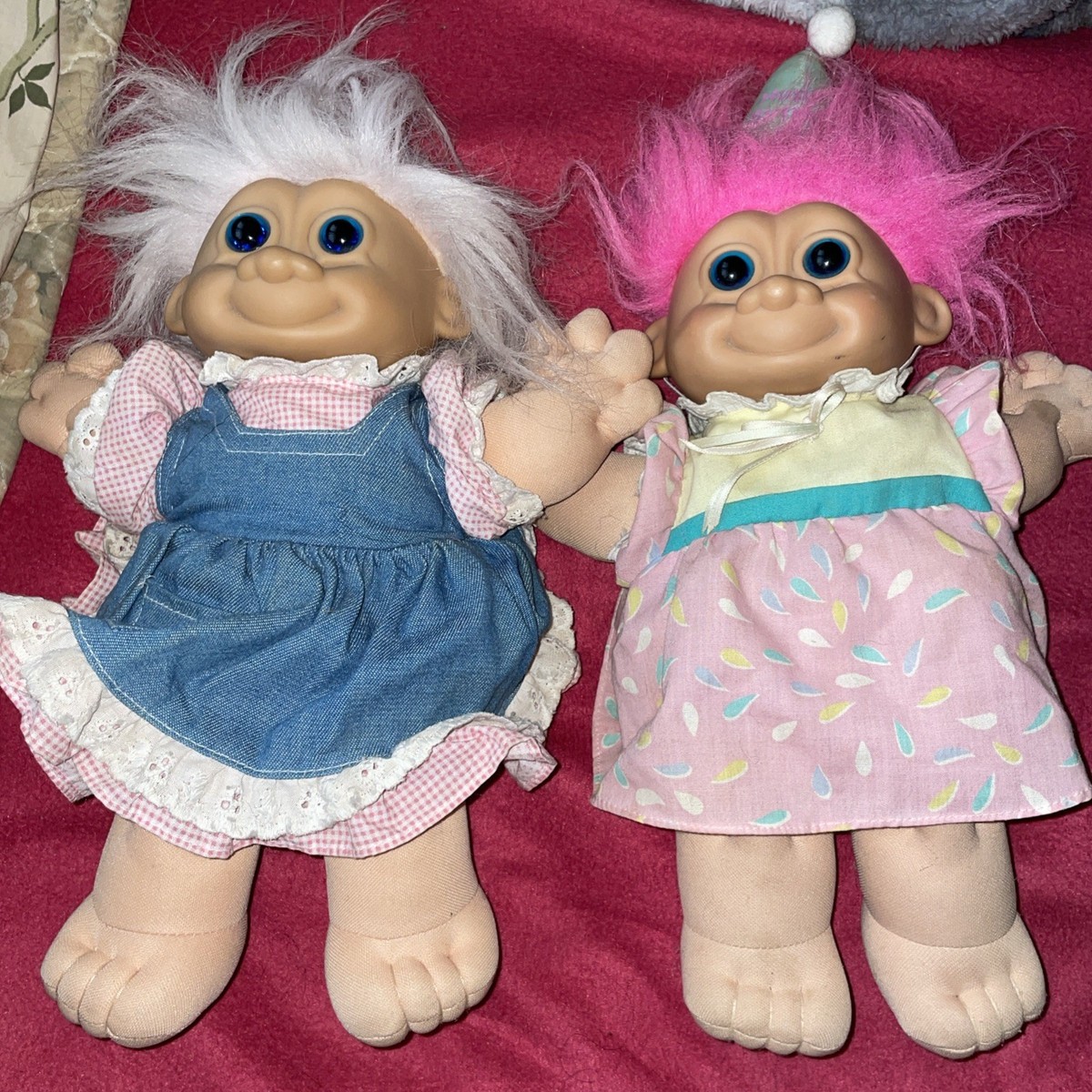 VINTAGE RUSS TROLL DOLL GIRL 12 “ PINK HAIR X2