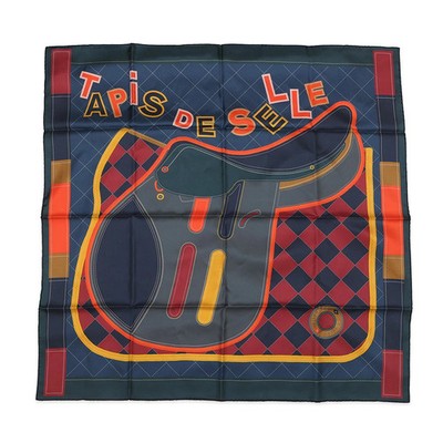 Hermes Silk Carre 90 Double Face Saddle Tapis de Selle Scarf Vair/Marine/Orange