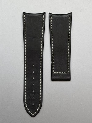 JeanRichard OEM Dark Brown Leather Watch Strap 25mmX20mm Curved End White Stitch