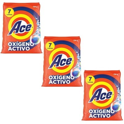 3X Ace Oxígeno Activo   Powder Laundry Detergent, 756g, 3 Pack