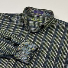 Alan Flusser Plaid Button-Down Shirt Paisley Flip Cuffs Multicolor Men  s Large